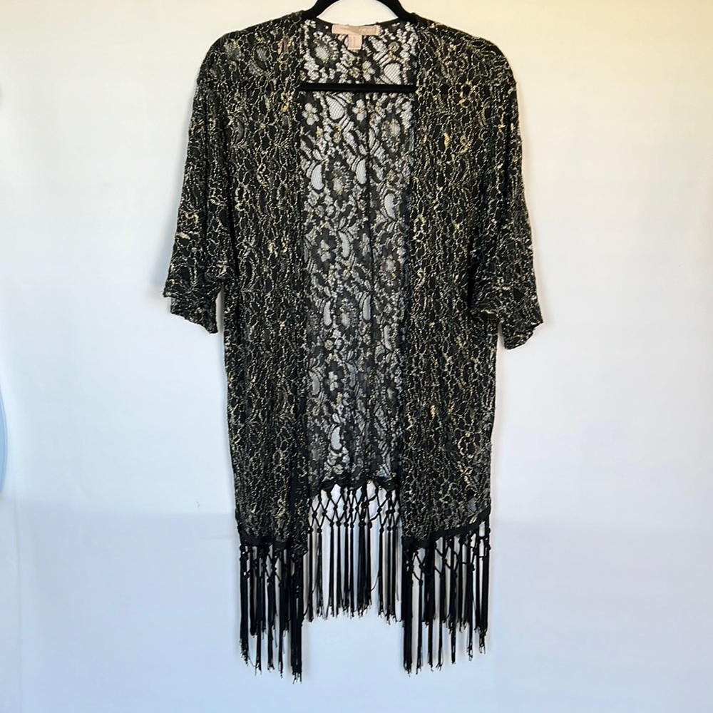 Forever 21 Medium Black/Gold Lacy Kimono - Picture 1 of 11